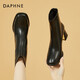 達芙妮（DAPHNE）女靴冬季瘦瘦短靴皮單靴新款女鞋秋冬加絨保暖靴子冬款馬丁靴冬 黑色 單層 跟高6.5cm 36 (230mm)