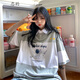 戀的翻領(lǐng)T恤女寬松韓版學(xué)生高中生初中生女生短袖衣服夏天原宿風(fēng)夏季潮流少女中學(xué)生女孩可愛polo衫上衣 灰色 均碼