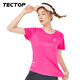 探拓（TECTOP）速干衣男戶(hù)外速干t恤輕薄短袖女舒適透氣彈力運動(dòng)支持團購定制 女款玫紅色 XL