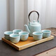 古笙記 影青瓷茶具套裝家用陶瓷茶壺茶杯功夫茶具整套景德鎮手工描金 簡(jiǎn)約款缸杯+竹托盤(pán)