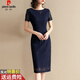 皮爾卡丹（pierre cardin）2025夏新品連身裙修身裙子氣質(zhì)蕾絲裙優(yōu)雅收腰顯瘦高貴連衣裙氣質(zhì) 藏青色 L
