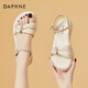 達芙妮（DAPHNE）涼鞋女夏平跟夏季新款一字帶露趾厚底沙灘鞋氣質(zhì)仙女休閑涼拖 米色 37 (235mm) 標準碼