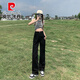 皮爾卡丹（pierre cardin）美式直筒工裝褲女春夏新款棉質(zhì)透氣高腰寬松顯瘦窄版闊腿休閑褲子 黑色長(cháng)褲 M