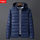 卡度頓特大碼男裝輕薄羽絨服男冬裝加肥加大胖子可脫卸帽輕便羽絨外套男 脫卸帽藏青色 7XL 建議230-250斤