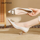 DAPHNE達芙妮高跟鞋女2024新款春夏季法式細跟水鉆尖頭淺口中低跟單鞋氣質(zhì)婚鞋 杏色 36