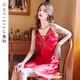 美標（MEIBIAO）送禮商場(chǎng)同款性感真絲吊帶睡裙女夏蕾絲桑蠶絲本命年騏驥紅連衣裙 大紅 M (160/80B)