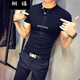 栩禧 上衣男士夏季潮流t恤男短袖T恤修身帥氣休閑打底衫棉緊身體恤薄 黑色 L