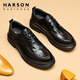 哈森秋季商務(wù)休閑皮鞋男高端頭層牛皮英倫厚底德比鞋正裝通勤結婚新郎 黑色 39