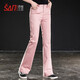 灑模之戀白色微喇牛仔褲女春秋季新款高腰修身長(cháng)褲子女士直筒顯瘦喇叭褲 粉色 29