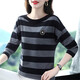 洛比獅長(cháng)袖t恤女春秋季新款棉質(zhì)寬松顯瘦中年媽秋裝打底衫條紋上衣T恤女 灰色 XL (建議110-119斤)