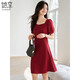 她享短袖連衣裙女方領(lǐng)赫本風(fēng)小個(gè)子高級感時(shí)尚紅色禮服裙子T143Q1426