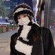 納斯迪倫鯊魚(yú)帽子女秋冬季韓版新款條紋圍巾套裝百搭保暖毛絨圍脖毛線(xiàn)帽冬天