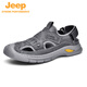 JEEP吉普休閑鞋男真皮2024夏季透氣新款涼鞋包頭沙灘鞋潮流百搭徒步鞋 灰色 41