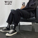 威廉爵馳寬松牛仔褲男21年早春工裝直筒嘻哈老爹褲男港風(fēng)復(fù)古韓版潮流ins休閑青少年闊腿長褲 黑色 M
