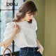 betu百圖女裝短袖T恤女潮ins氣質(zhì)泡泡袖圓領(lǐng)白色上衣春夏新款2102T13 米白 L