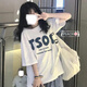 悸囈女大童t恤初中生短袖夏裝學生上衣韓版寬松印花百搭半袖兒童衣服 白色短袖 160cm