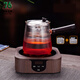 76茶業(yè)全玻璃煮茶器蒸茶器茶壺過(guò)濾茶具燒水壺電陶爐黑茶圍爐煮茶爐套裝 木紋色電陶爐+側把壺1000ml