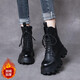PIPH真皮短靴女2025秋冬季新款女鞋厚底增高馬丁靴棉皮鞋加絨中筒靴子 黑色【加絨款】ZZM21169 38
