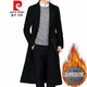 皮爾卡丹（pierre cardin）男裝秋冬韓版中長款過膝加厚加棉風(fēng)衣青年修身長款毛呢子大衣外套 Y139款黑色 西裝加棉加厚款 XL 125-140斤左右