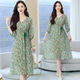 依伊純雪紡連衣裙子女裝夏季2024年新款碎花氣質(zhì)洋氣收腰時(shí)髦中長(cháng)裙 綠色 S