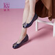 DG淺口平底鞋女單鞋2021初夏新款牛皮內增高舒適軟底媽媽皮鞋 藍色 36