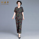 珂源羊老年人女夏裝短袖T恤褲子兩件套 藍色 5XL(建議150-165斤左右) 