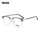 MUISE眼鏡框MSA001全框TW01透明灰+銀色合金鏡架53mm配鏡凱米U6鏡片1.6