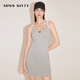 MISS SIXTY【運動(dòng)系列】連衣裙女U領(lǐng)吊帶拼接彈力修身顯瘦短裙 淺灰 S