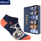 POLO正品6雙\禮盒短筒襪子男士夏季低幫淺口薄款時(shí)尚船襪吸汗透氣棉襪 型號【8460】五色 6雙 均碼 39-44