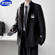 唐號學(xué)院風(fēng)西裝外套男ins潮牌痞帥設計感中山裝高級感日系復古制服 黑色西服 XL