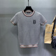 國際品牌男裝男士緊身韓版圓領(lǐng)字母刺繡短袖毛衣春秋季時尚大碼拼色針織衫半袖 白色 M