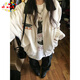 DXOT新款外套美式復古寬松工裝刺繡撞色翻領(lǐng)棒球服春秋季夾克休閑上衣 白色 M