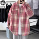 狄帝鯊（DIDISHA）港風(fēng)格子襯衫男ins春秋韓版潮流寬松長(cháng)袖襯衣日系慵懶風(fēng)休閑外套 紅色 3XL