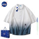NASA LIKE官方男装潮牌冰丝渐变短袖衬衫男女夏季薄款休闲半袖日系休闲衬衣 01白色 XL (建议140-160斤)
