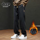 JEEP SPIRIT2025秋冬季新款美式休閑褲男潮流百搭高街寬松直筒仿牛仔長(cháng)褲子男 2901黑色 加絨 2XL 【建議145-160斤】
