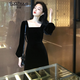 YUUZYUUS品牌女裝法式長袖連衣裙2025年春秋新款時尚百搭復(fù)古絲絨黑色裙子 黑色 M 建議95-108斤內(nèi)