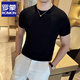 羅蒙（ROMON）春夏季針織T恤男潮牌短袖男士新款痞帥修身半截袖潮流半袖體恤薄t 黑色 主圖款 M 建議115斤內(nèi)