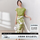 尚都比拉短袖t恤印花半裙套裝時尚洋氣兩件套氣質(zhì)型夏季女裝 綠配花色 L 