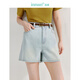 茵曼（INMAN）復古洗水牛仔短褲2025夏季女裝新款純棉高腰A字百搭顯瘦褲子 牛仔藍 27