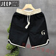 JEEP SPIRIT夏天百搭速干刺繡休閑短褲男款潮流直筒五分褲男士運動(dòng)沙灘褲 黑色 M