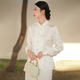 初蟬衣事新中式馬面裙套裝女2026春新款優(yōu)雅氣質(zhì)提花上衣國風(fēng)盤(pán)扣馬甲外套 上衣（白色） S （現貨）