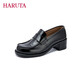 HARUTA日本進(jìn)口學(xué)院風(fēng)4710真皮款中跟粗跟女士小皮鞋575樂(lè )福鞋JK制服鞋 黑色 39