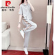 皮爾卡丹（pierre cardin）運動休閑套裝女夏季2023新款潮流時尚洋氣減齡薄款長褲兩件套套裝 灰色 上衣+褲子 套裝 XL碼【建議115-130斤】
