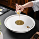 靜瓷齋白色陶瓷茶盤(pán)圓形儲水茶臺 家用現代簡(jiǎn)約小型泡茶托盤(pán) 雅白茶盤(pán)-33cm金銅片