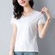 UNAE 短袖女修身2025年夏季新款氣質(zhì)v領(lǐng)半袖上衣韓版蕾絲拼接純色t恤 白色 L 【建議102-114斤】