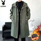 花花公子（PLAYBOY）風(fēng)衣男中長(cháng)款春秋2025新款時(shí)尚工裝連帽外套男百搭潮流休閑上衣男 軍綠色 L
