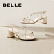 百麗（Belle）纖細(xì)交叉帶一字帶涼鞋女商場同粗跟涼鞋3CP30BL4 米色 37