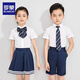 羅蒙畢業(yè)兒童畢業(yè)演出服裝男童女童小學(xué)生合唱服幼兒園表演服兒童夏季 男款#cln#襯衫+短褲+領(lǐng)帶 140