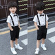 小熊精靈（xiaoxiongjingling）男童西服兒童背帶套裝夏季短袖西裝花童禮服帥氣男孩鋼琴學(xué)生主持 經(jīng)典4件套(襯衫+短褲+領(lǐng)結+背帶) 130碼(建議高120左右)
