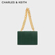 CHARLES&KEITH方格鏈條單肩斜挎小方包包女包生日禮物CK2-80782007 Dark Green深綠色 M